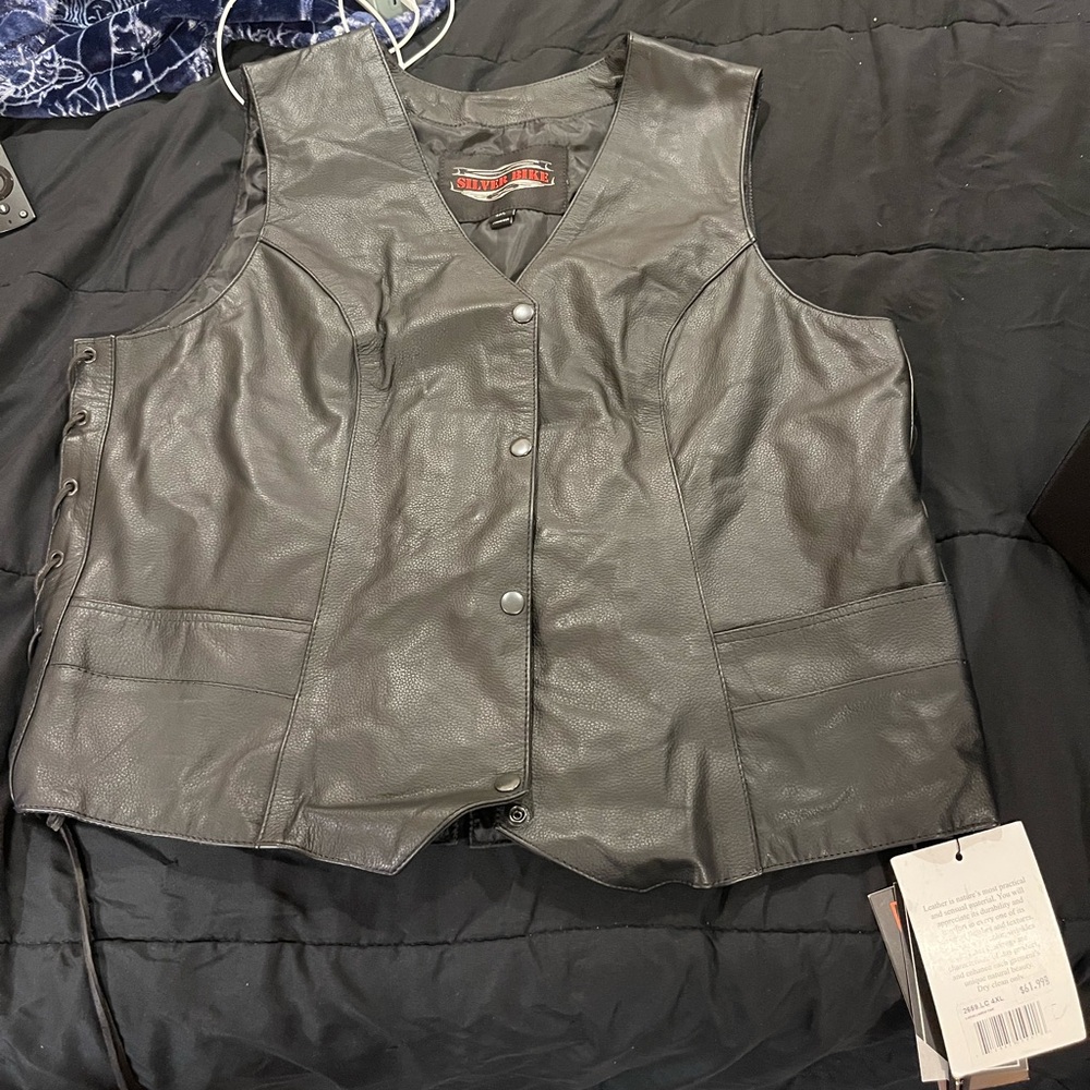 Black Leather Vest with Snap Buttons